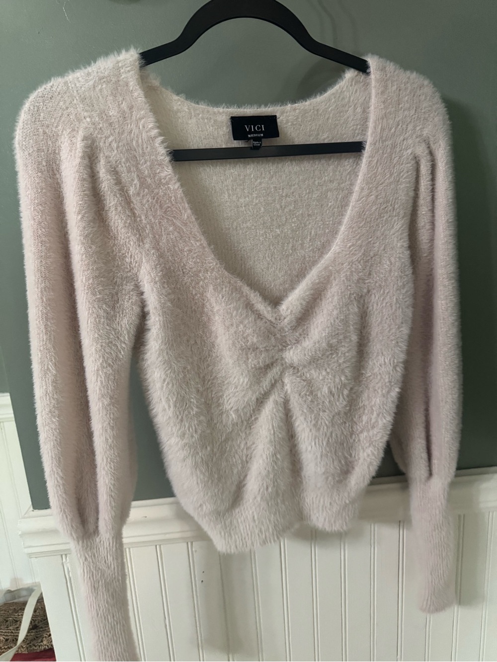 Vici Plush V-Neck Sweater in White Cream Medium.